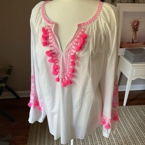 Lilly Pulitzer White Tunic with Neon Pink Accents